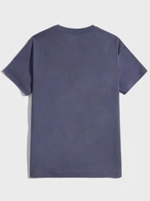 GENTILAND 男士字母圖案T恤 - 霧霾藍 - 查看 2