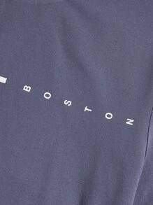 GENTILAND 男士字母圖案T恤 - 霧霾藍 - 查看 3