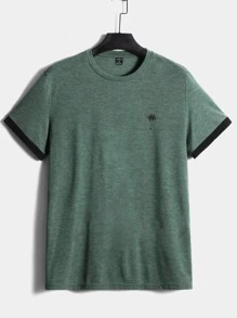 GENTILAND Men Coconut Tree Print Contrast Trim Tee - Green - View 1