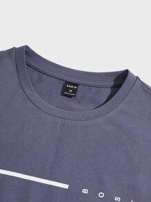 GENTILAND 男士字母圖案T恤 - 霧霾藍 - 查看 4