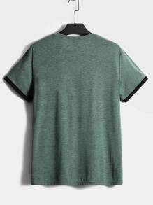 GENTILAND Men Coconut Tree Print Contrast Trim Tee - Green - View 2