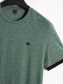GENTILAND Men Coconut Tree Print Contrast Trim Tee - Green - View 3