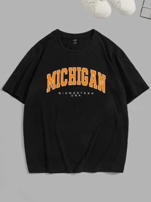 Manfinity VCAY 男士棉字母圖案小圓領T恤 - 黑色 - 查看 1