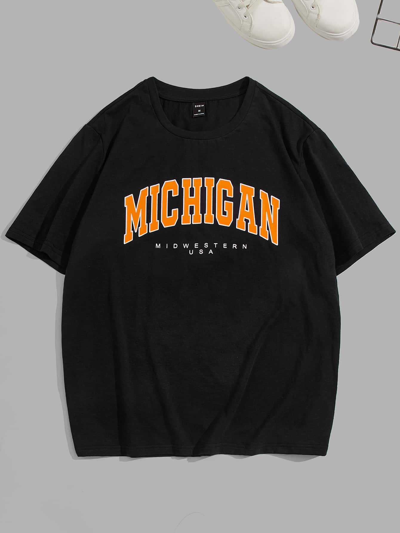 Manfinity VCAY 男士棉字母圖案小圓領T恤 - 黑色 - 查看 1