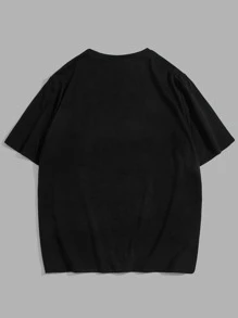 Manfinity VCAY 男士棉字母圖案小圓領T恤 - 黑色 - 查看 2