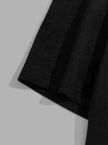 Manfinity VCAY 男士棉字母圖案小圓領T恤 - 黑色 - 查看 3