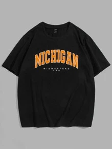 Manfinity VCAY 男士棉字母圖案小圓領T恤 - 黑色 - 查看 4