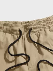 Manfinity Roghcode Men Slogan Graphic Patched Detail Flap Pocket Buckled Drawstring Waist Joggers, Fall - Khaki - View 3