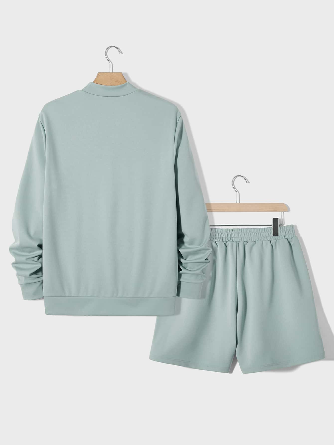 GENTILAND Men Letter Graphic Sweatshirt & Shorts - Mint Green - View 2
