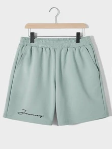 GENTILAND Men Letter Graphic Sweatshirt & Shorts - Mint Green - View 5