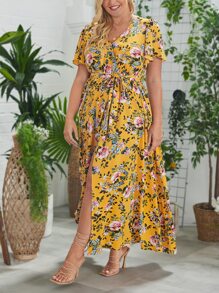 SHEIN VCAY Plus 1pc Floral Print Belted Dress - Multicolor - View 8