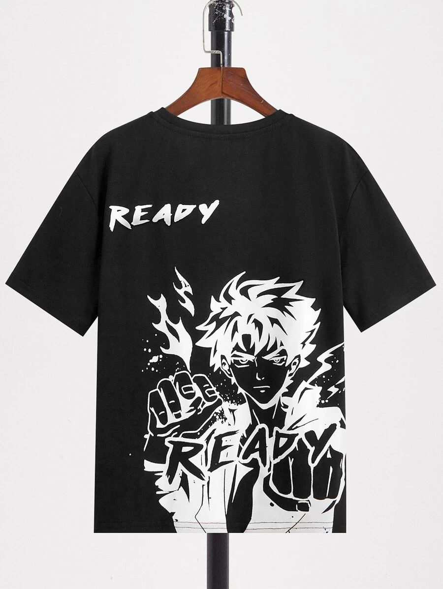 SHEIN Boys Letter & Figure Graphic Drop Shoulder Tee - Black - View 1