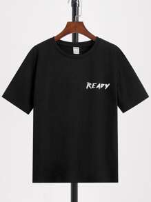 SHEIN Boys Letter & Figure Graphic Drop Shoulder Tee - Black - View 2