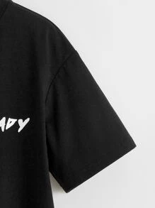 SHEIN Boys Letter & Figure Graphic Drop Shoulder Tee - Black - View 3
