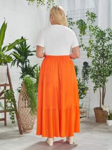 SHEIN VCAY Plus 1pc Tropical Print Tee & 1pc Ruffle Hem Skirt - Multicolor - View 3