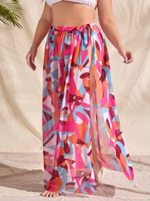 SHEIN Swim Curve Narzutki plus size Węzeł Wycięcie Geometryczny Nadruk po całości