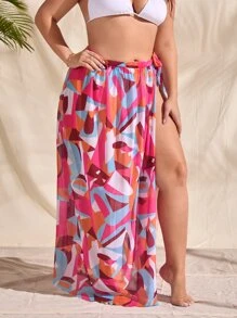 SHEIN Swim Curve Narzutki plus size Węzeł Wycięcie Geometryczny Nadruk po całości