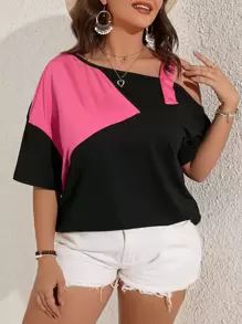 SHEIN LUNE Áo thun Plus size Bất đối xứng Cắt ra Khối Màu Giải trí - Nhiều màu - Xem 1