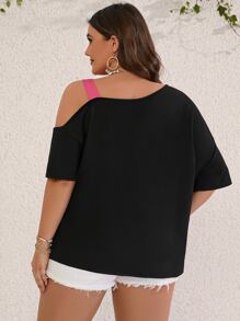 SHEIN LUNE Áo thun Plus size Bất đối xứng Cắt ra Khối Màu Giải trí - Nhiều màu - Xem 2