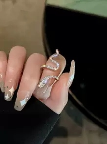 水鑽蛇設計開口戒指 - 銀色 - 查看 1