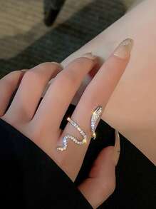 水鑽蛇設計開口戒指 - 銀色 - 查看 2