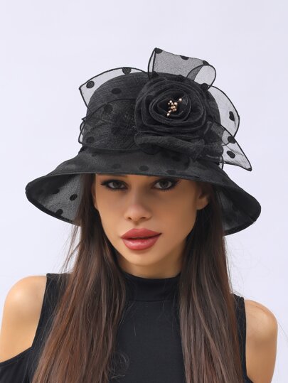1 قطعة ديكور زهرة الدانتيل النسائية قبعة واسعة الحواف للمناسبات الخارجية مثل ديربي وأعياد الميلاد والزفاف والحفلات