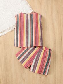 嬰兒條紋印花前紐扣上衣和前蝴蝶結短褲 - 彩色 - 查看 2