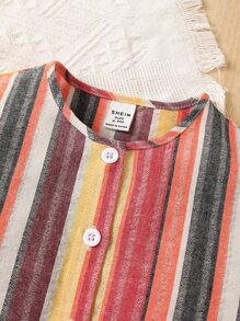 嬰兒條紋印花前紐扣上衣和前蝴蝶結短褲 - 彩色 - 查看 4