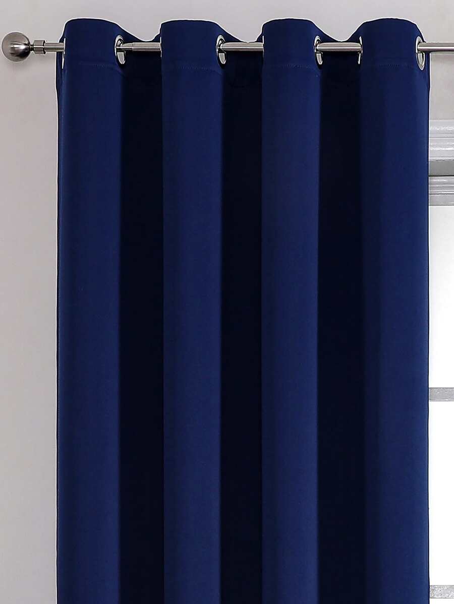 1pc Solid Color Polyester Blackout Curtain Panel, Room Darkening Thermal Insulated Curtains For Living Room, Bedroom, Blackish Blue - Navy Blue - View 1