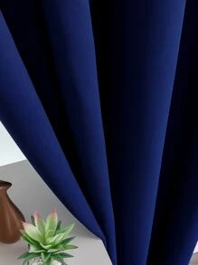 1pc Solid Color Polyester Blackout Curtain Panel, Room Darkening Thermal Insulated Curtains For Living Room, Bedroom, Blackish Blue - Navy Blue - View 6