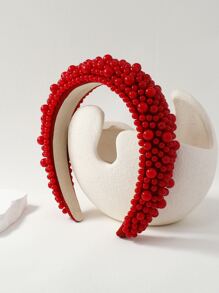 珠子裝飾髮箍 - 紅色 - 查看 1