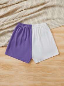 SHEIN Teen Girls Cartoon & Letter Graphic Split Hem Shorts - Multicolor - View 2