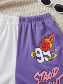 SHEIN Teen Girls Cartoon & Letter Graphic Split Hem Shorts - Multicolor - View 3