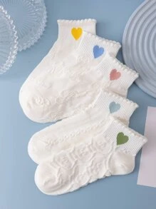 5pairs Heart Pattern Ankle Socks - Multicolor - View 1