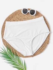 SHEIN Swim Curve 大碼素色高腰泳衣下裝 - 白色 - 查看 1