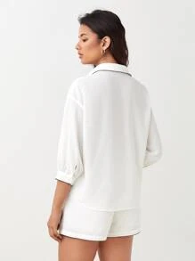 BizChic 落肩袖拼接滾邊襯衫和短褲工作服