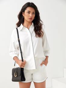 BizChic 落肩袖拼接滾邊襯衫和短褲工作服