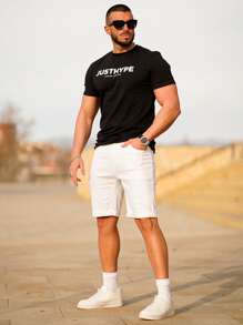 男士斜口袋牛仔短褲 - 白色 - 查看 4