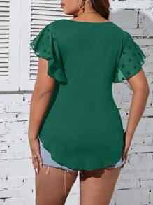 Calvaya Plus Twist Front Butterfly Sleeve Curved Hem Tee - Green - View 2