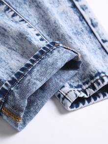 Men Ripped Frayed Bleach Wash Jeans - Light Wash - View 3