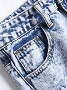 Men Ripped Frayed Bleach Wash Jeans - Light Wash - View 4