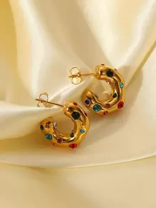 S SHOPBOHO Brincos de argola zircônia cúbica decoração - Colorida - Ver 4