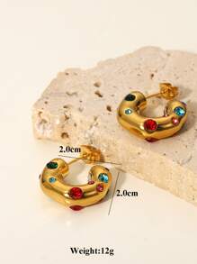 S SHOPBOHO Brincos de argola zircônia cúbica decoração - Colorida - Ver 6