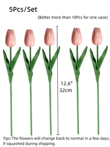 5pcs Artificial Tulip, Simple PU Artificial Flower For Home Decor Easter - Pink - View 3