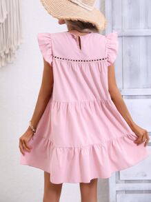 Breezaya 水溶蕾絲拼接荷葉邊荷葉邊娃娃裙 - 粉色 - 查看 2