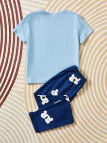 SHEIN Girls Cartoon & Slogan Graphic PJ Set - Multicolor - View 2