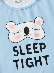 SHEIN Girls Cartoon & Slogan Graphic PJ Set - Multicolor - View 3