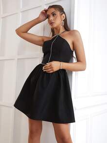 D&M Rhinestone Detail Cami Dress - Black - View 3