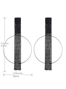 Rhinestone Tassel Drop Earrings - Black - View 3