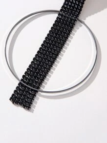 Rhinestone Tassel Drop Earrings - Black - View 5